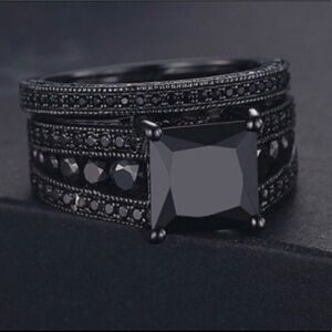 NEW 🔥 5 Ct Black sapphire Wedding Ring Set 18k finish stamped 2 piece platinum